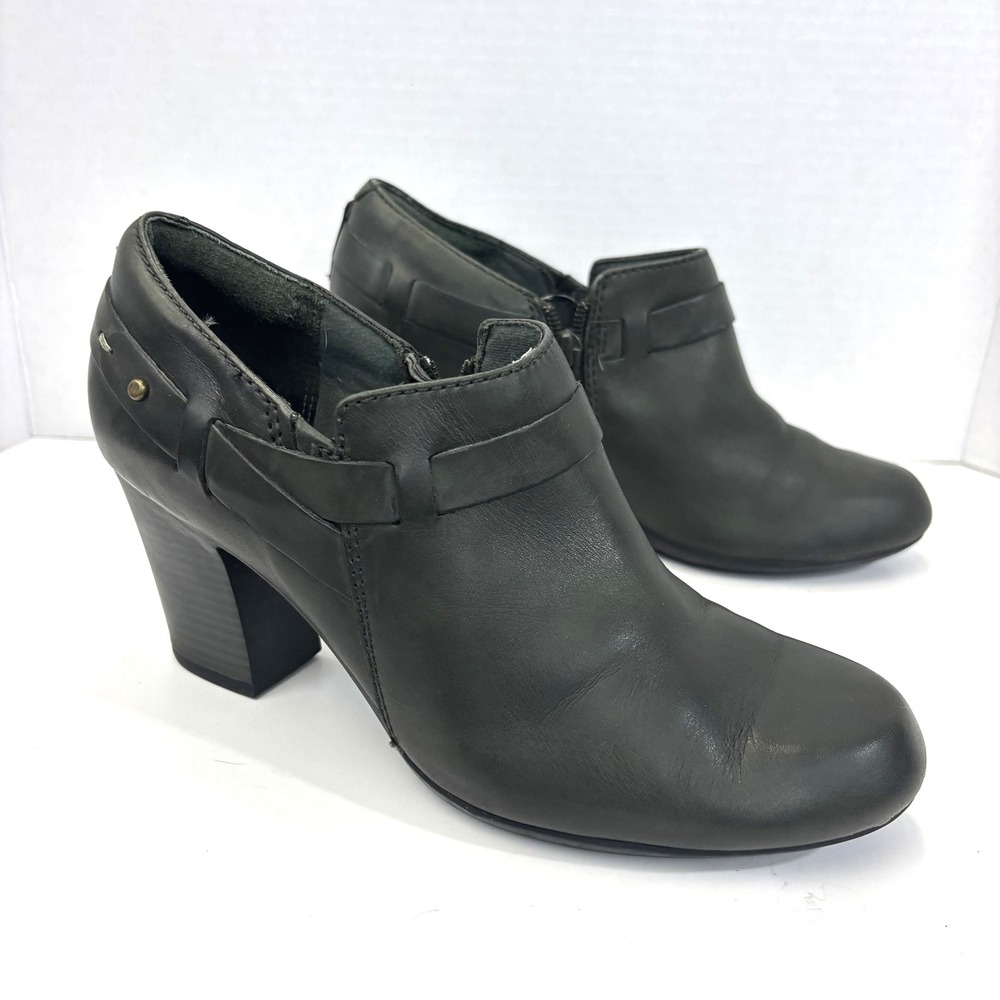 Clarks Chunky Leather Pump Shoes‎ Womens Size 8.5 Black Block Heel Zip Witchy